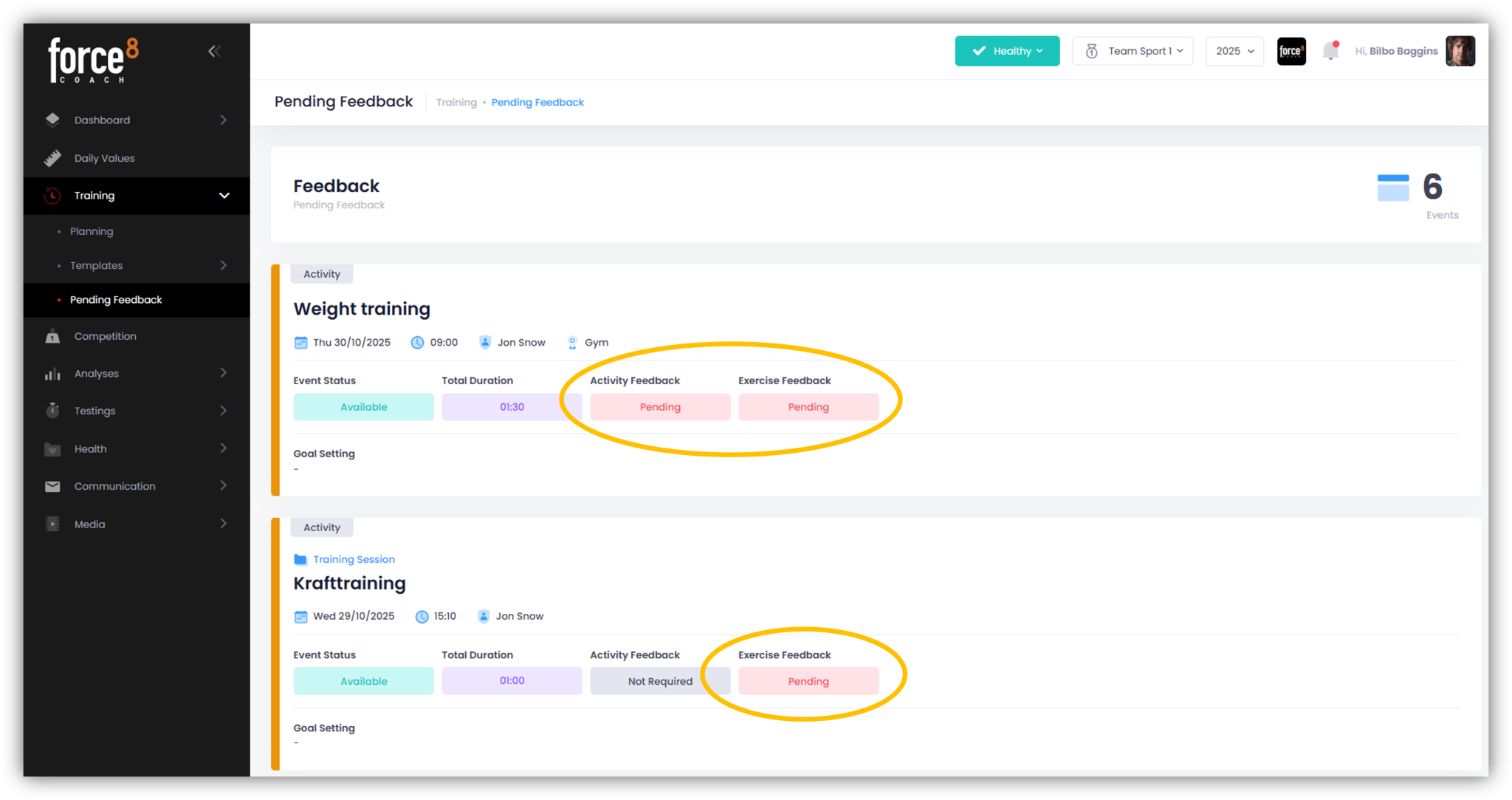 Provide feedback on a training – Force8 Coach Help Center
